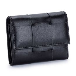 Wallets Hasp Purse Three-fold Short Wallet Zero Wallet Woman Short Wallet Sheepskin Woven Small Wallet Womens Leather Wallet G230327