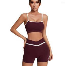 Active Sets Women Compression Soft Elastic Slimming Shorts Bra Set Solid Color Sexy Gym Fitness Bike Sports Yoga