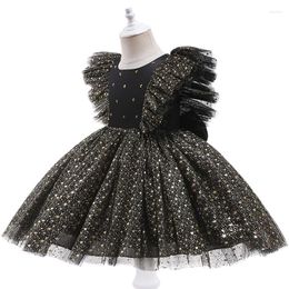 Girl Dresses Girls Shiny Sequin Dress For Toddler Birthday Children Ruffles Tutu Party Gown Black Formal Clothing Little BABY Costume