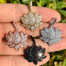 Charms 5Pcs Cubic Zirconia Pave Flower Lotus Charms Pendant for Jewellery Making Bracelet Necklace Accessories 230325