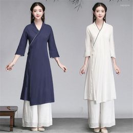 Ethnic Clothing Cotton And Linen Retro Plus Size Dress Women's Single-piece Hanfu Elegant Chinese Improved Cheongsam Robe Chinoise Arrival