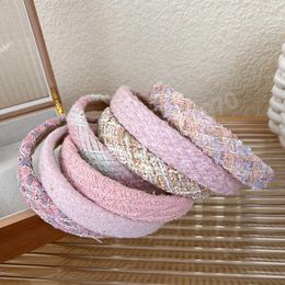 Pink Series Sponge Headband Tweed Braided Hair Accessories Knitted Weaving Plaid Striped Head Hoop Handmade Casual Hairbands