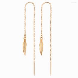 Dangle Earrings MinaMaMa Fashion Long Chain Feather Drop For Women Girls Female Stainless Steeel Tassel Jewelry
