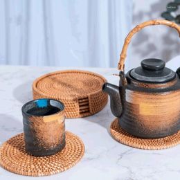 Table Mats 6pcs Coasters Set Insulation Round Tableware Placemat For Kungfu Tea Acessories Dish Mat Rattan Weave Cup Diameter 8cm