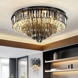 Ceiling Lights Smoky Gray Crystal Chandelier Modern Exalted Luxury Lighting Round Hanging Lamp For Living Room Bedroom Home