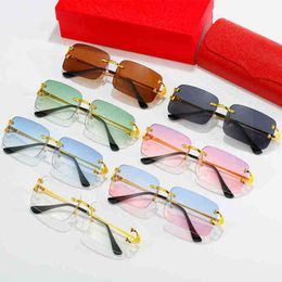 Luxury Designer Fashion Sunglasses 20% Off Fashion frameless cut edge Sun Personalised small frame ins street shot sun glasses