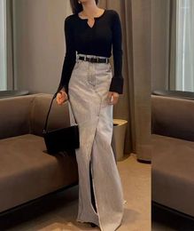 Skirts Denim Skirt Split Front Side High Waist Ankle Length Long Blue Jeans Female Fashion Slim
