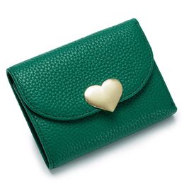 Wallets 2023 New Women Genuine Cow Leather Short Wallet Trifold Luxury Love Shape Design Coin Purse Female Cowhide Card Holder Clutch G230327