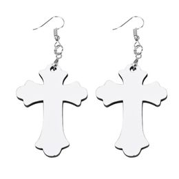 Sublimation Blanks Blank Cross Earrings Sublimatable Mdf White Heat Transfer Wire Hooks Earring For Jewellery Making Dhfco
