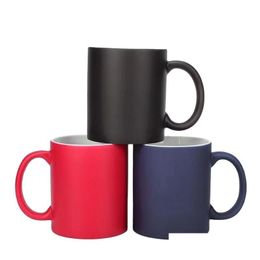 Sublimation Blanks 11 Oz Coffee Mug Colour Changing Blank Cups Ceramic Heat Sensitive Milk Matte Drop Delivery Dhguf