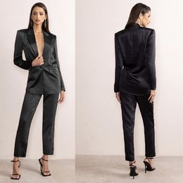 Cool Black Mother of the Bride Pants Suits Ladies Women Formal Evening Party Blazer Wear Slim Fit 2 Pieces