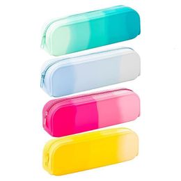 Pencil Bags Large Capacity Pen Bag Silicone Pencil Case Gradient Color Pencil Pouch Pen Box Stationery Organizer with Zipper School Supply 230327