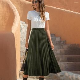 Skirts Elegant Velvet Pleated Skirt Women 2023 Autumn Winter Casual Pure Colour High Waist A-line Vintage Clothes Blue Midi