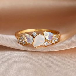 Band Rings Vintage Female White Crystal Moonstone Jewelry Cute Gold Color Wedding Rings For Women Luxury Engagement Valentines Day Gift Z0327