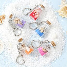 Keychains Creative Sea Sand Drifting Bottle Keychain Shell Wish Keyrings Fashion Bag Pendant Accessories Birthday Blessing Gifts