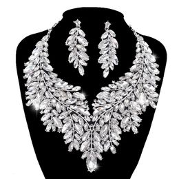 Wedding Jewellery Sets Luxurious Dubai Style Wedding Jewellery Sets Crystal Statement Bridal Silver Colour Prom Necklace Earring Christmas Gift 230325