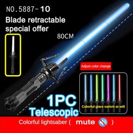 Led Rave Toy 80cm Lightsaber RGB Laser Light Sword s For Kids 7 Colours Change Telescopic Force FX FOC Blaster Jedi Boys Gifts Y2303