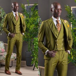 Olive Green Groom Men Wedding Tuxedos Classic Fit 3 Pieces Custom Made Mariage Party Prom Blazer Wear