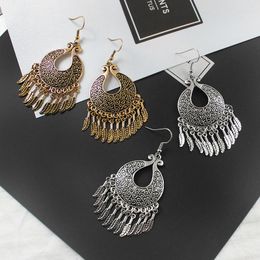 Dangle Earrings Vintage Spiral Drops Pendant Alloy Feather Leaves Fringe National Wind Carved Women Fashion Charm Accessories