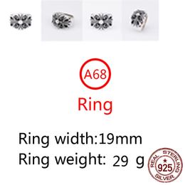 A68 S925 Sterling Silver Ring Fashion Retro Personality Cross Flower Hip Hop Letter Net Red Versatile Punk Style Jewellery Gift for Lovers