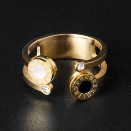Band Rings MSX Fashion Stainless Steel Ring Gold Color Roman Numerals Finger Rings White Black Resin Wedding Bridal Ring for Women G230327