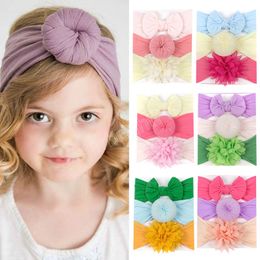 3Pcs/Set Chiffon Flower Bow Headbands Baby Girls Hair Accessories Soft Nylon Elastic Wide Turban Head Wrap Sweet Baby Hairbands