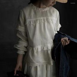 Women's Blouses Johnature 2023 Spring Autumn Japanese Patchwork Ruffles Womens Tops Shirts Vintage Loose All Match Linen Women