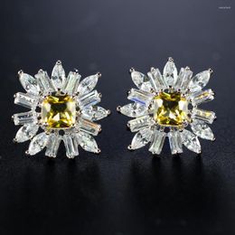 Stud Earrings Ranos Square Natural Crystal Stone Yellow Color For Women Fashion Jewelry Party EFX032