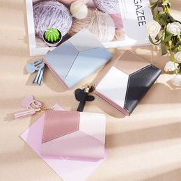 Wallets New Three Colors Splicing PU Leather Wallet For Women Korean Cute Small Card Holder With Zipper Coin Pocket Ladies Short Purse G230327