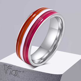 Band Rings Vnox 8mm Lesbian Ring for Women Red White Orange Lines Finger Band Pride Love Promise Jewellery G230327