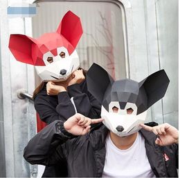 Party Masks 3D year of the mouse lucky mouse head cover the god of the protection of the life year handmade three-dimensional paper mask 230327