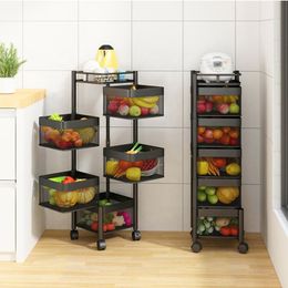 Storage Holders Racks Kitchen Rotatable Shelf 3 4 5 Layers Multilayer 360 Degree Carbon Steel Vegetable Fruit Basket Rack Trolley Cart 230327