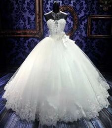 Ball Gown Wedding Ruffles Beaded Crystal Necklace Sweetheart Strapless Gowns Stunning Bridal Dresses Plus Size Robe De Mariee Custom Made 403