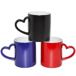 Sublimation Blanks Blank Coffee Mugs 11 Oz Ceramic Colour Changing Mug With Heart Handel For Diy Glossy Drop Delive Dhgz5