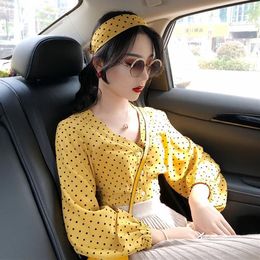 Women's Blouses Blouse Women Retro V-neck Polka Dot Top Female Lantern Long Sleeve Chiffon Blusas Mujer De Moda