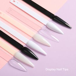 Nail Practise Display 200pcs Stiletto Nail Swatches Sticks Gel Nail Polish Display Board Fanshaped Art False Tips Colour Card Detachable Practise Stic 230325