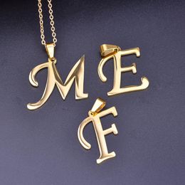 Charms Gold Colour Big Letter Script A-Z Name Initial Alphabet Chain Exaggerated Pendant Necklaces For Women Jewellery AccessoriesCharms