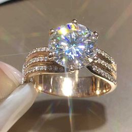 Band Rings Huitan Luxury Gold Colour Women Engagement Wedding Rings Inlaid Shiny CZ Noble Party Jewellery Nice Anniversary Gift Fashion Rings Z0327