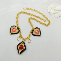 Luxury quality Charm pendant necklace heart and rhombus shape design red Colour style in 18k gold plated have box stamp PS7695A