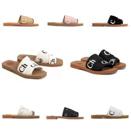 Women woody Slides Designer Canvas Rubber Slippers White Black Soft Pink sail Womens platform Summer mules flat Sandals Fashion Outdoor Beach Shoes sliders