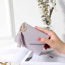 Wallets Solid color Wallet PU Leather Women Short Zipper Wrist Purses Tassel Design Clutch Forever Young Wallet Female Card Holder G230327