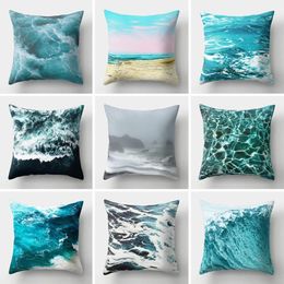 Pillow /Decorative Summer Style Sea Waves Pattern Cover Beach Case Home Decorative Blue Polyester Throw Pillows For Sofa Bed