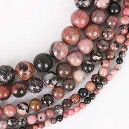 Stone 8Mm Natural Black Stripes Rhodochrosite Beads Round Loose Spacer Bead For Jewelry Making 4/6/8/10/12Mm 15 Diy Bracelet Dr Dhhfc