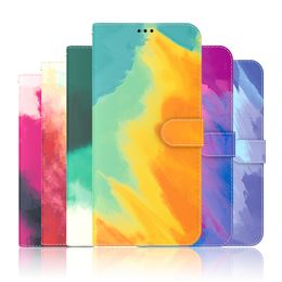 Painting Leather Wallet Cases For Samsung S23 Plus S22 Ultra S21 FE A24 A34 A54 A14 A13 A33 A53 A73 5G A23 Paint Oil Color Watercolor ID Card Flip Cover Pouch