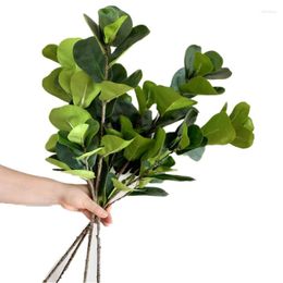 Decorative Flowers 5pcs Fake Ficus Lyrata Leaf Branches Simulation Green Tree Stems Greenery Artificial Plant