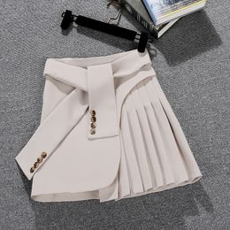 Skirts Elegant Asymmetrical Skirt Women Spring Summer High Waist Mini Skirts Sexy Woman Korean Solid Colour Black White Pleated skirt 230327