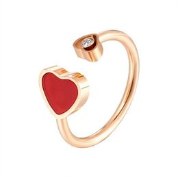 Band Rings Adjustable Crystal Zircon Heart Rings for Women Opening Rings Female Finger Stainless Steel Black Red Heart Ring Wedding Jewellery G230327