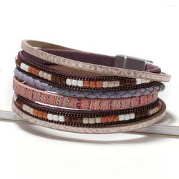 Bangle Boho Style Multi-layer DIY Beads Bracelet For Elegant Women Personality Braid Magnetic Buckle Pink Colour Female Jewellery 2023