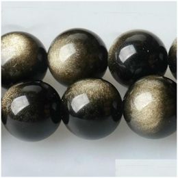 Stone Fctory Price Natural Gold Obsidian Round Loose Beads 16 Strand 6 8 10 12 Mm Pick Size For Jewellery Making Diy Drop Deliver Dhs5U