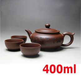 Water Bottles Top Sale Kung Fu Tea Set Yixing pot Handmade Pot Cup 400ml Zisha Ceramic Chinese Ceremony Gift BONUS 3 CUPS 50ml 230327
